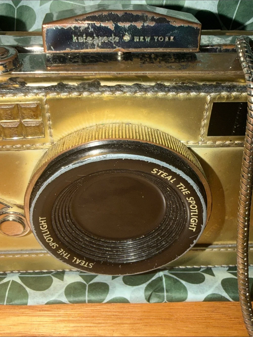 kate spade metallic gold camera-shaped crossbody bag